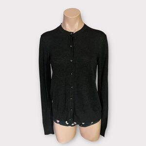 Pamela Dennis Women’s Small Black Semi Fitted Skull Buttons Cardigan